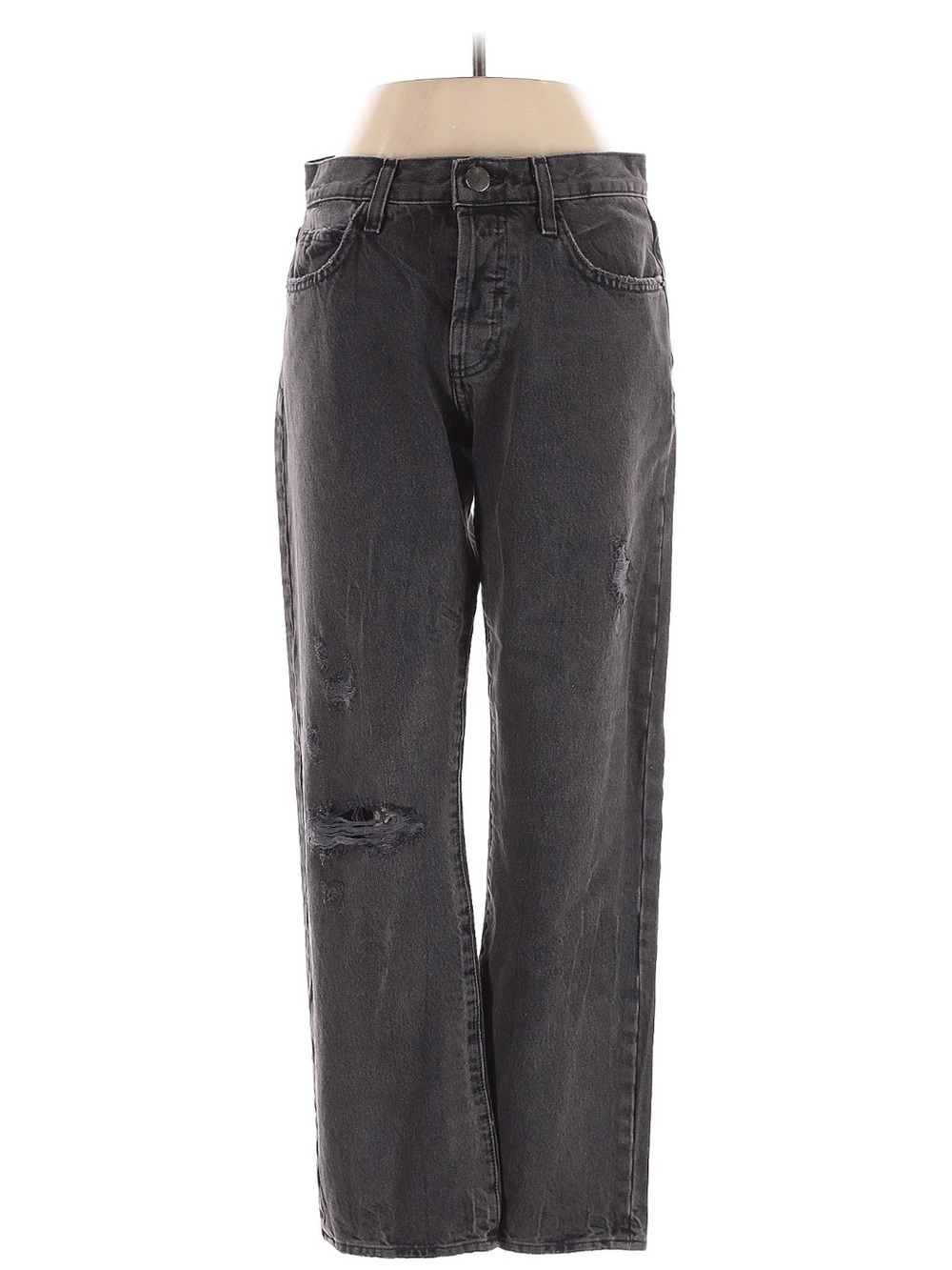 Women's Black Distressed Straight-Leg Jeans